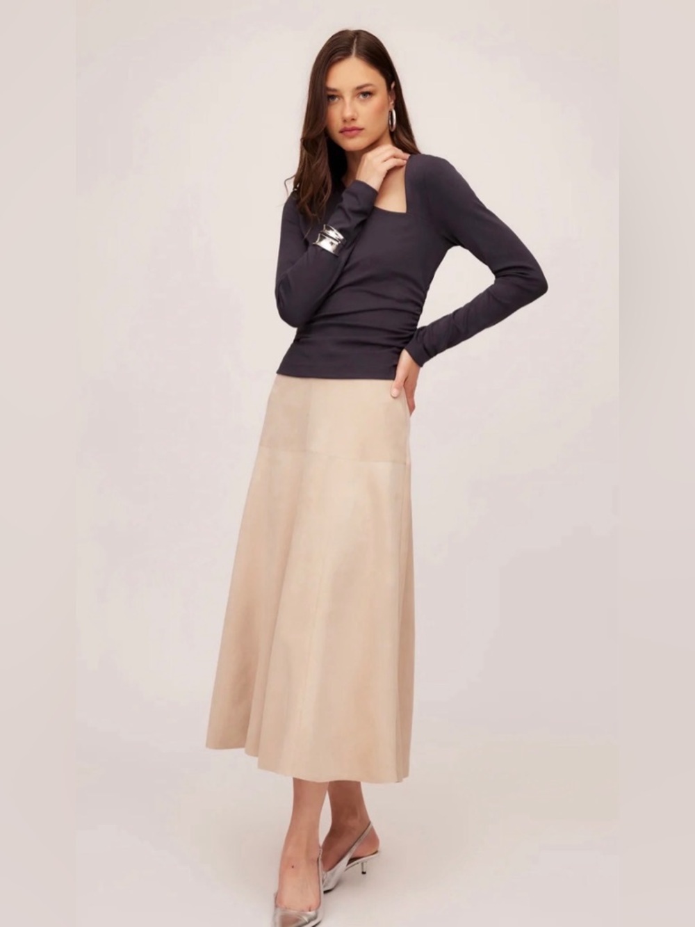 Fifteen Twenty Beige Maxi Skirt - Natural Blythe Faux Suede Midi
